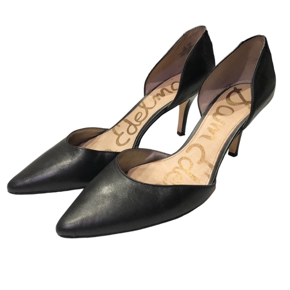 Sam Edelman Black Leather Pointed-Toe D'Orsay Heels